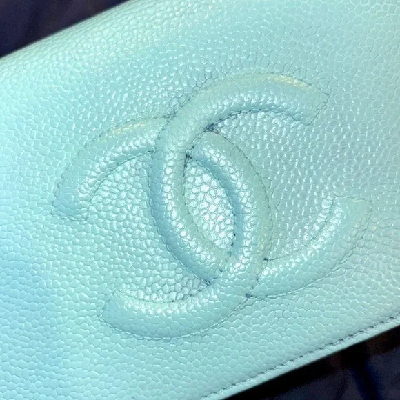 Chanel Blue Cavier Wallet with Embossed Logo and serial sticker intact!